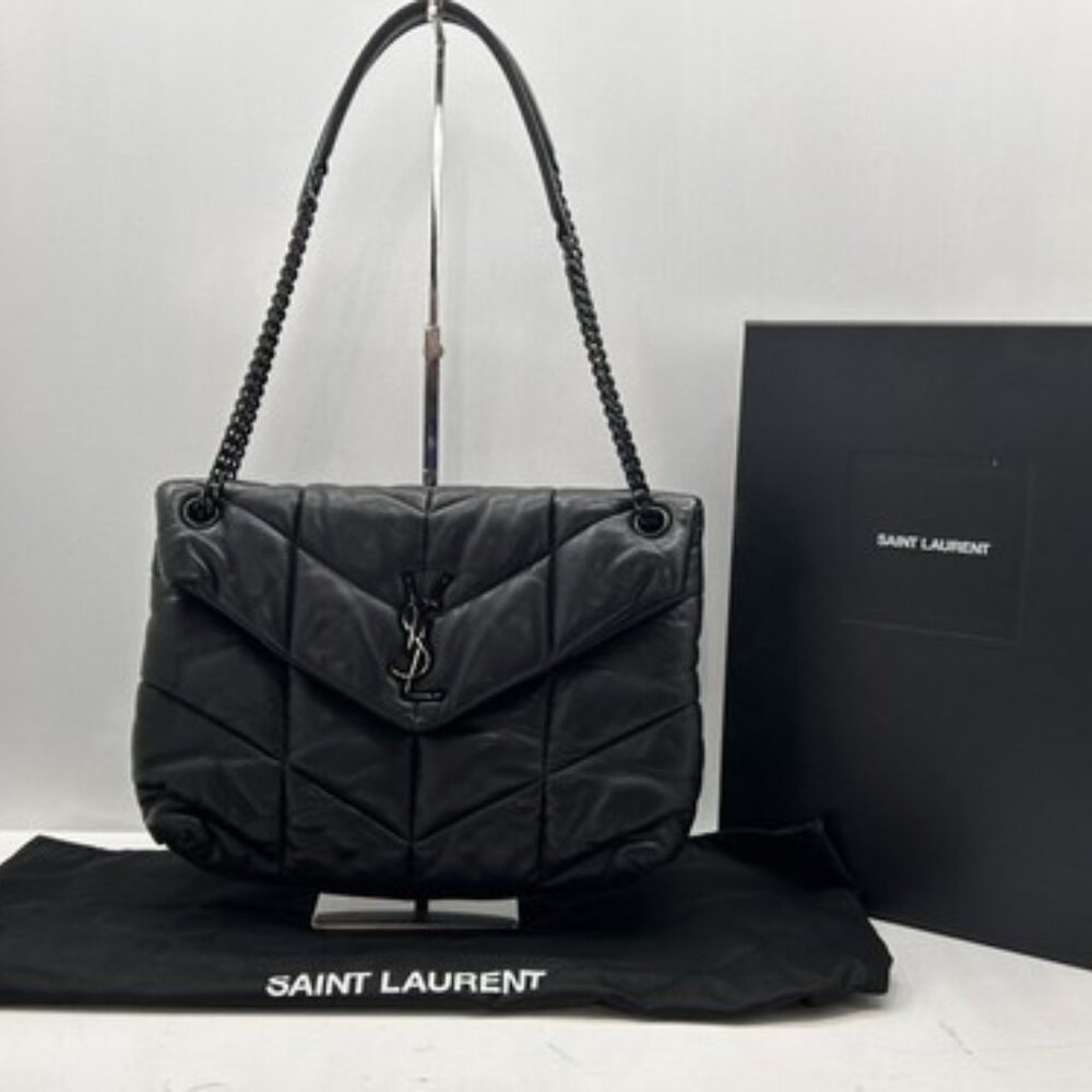 Yves Saint Laurent YSL Medium Black Quilted Puffer Leather Chain Bag Loulou